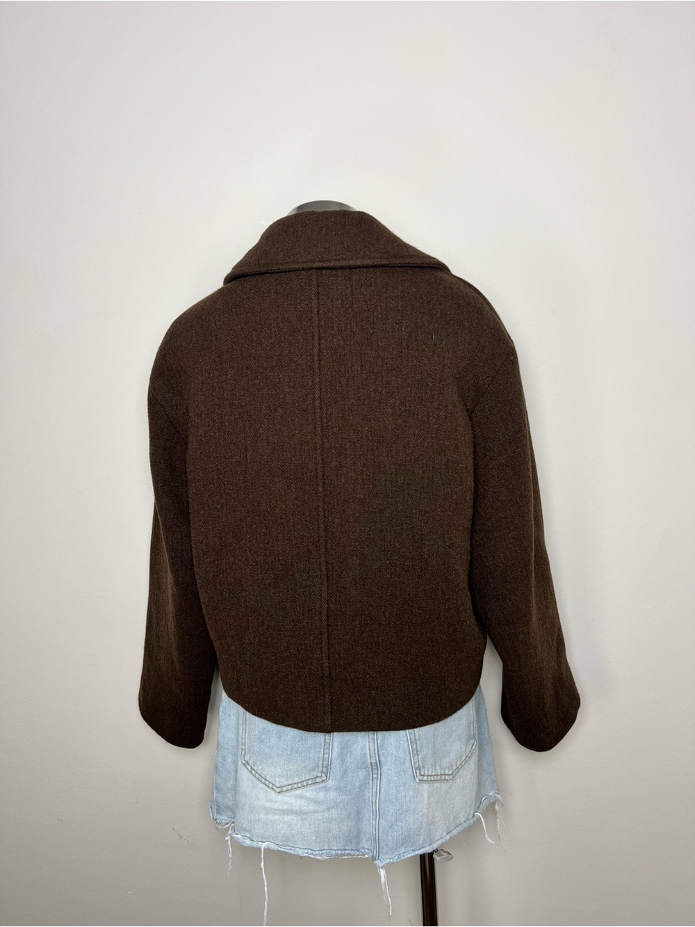 Massimo Dutti Brown Cropped Zip Jacket Women S NWT Boxy Oversized Collar - Picture 5 of 11